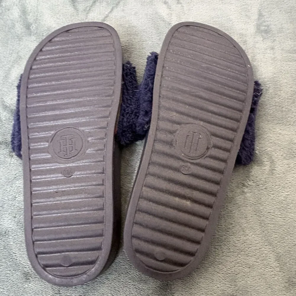 Tommy Hilfiger Women's Navy Blue Faux Fur Logo Slide Sandals US 6M Casual
